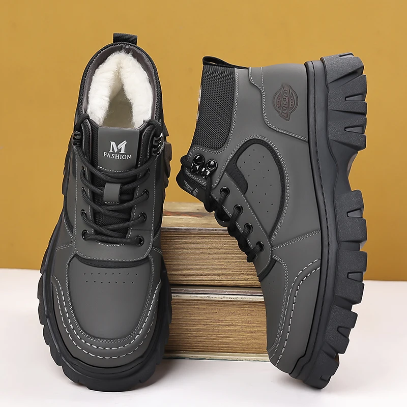 

2025 high-top men's shoes winter fur all-in-one snow boots plush thickened warm cotton shoes