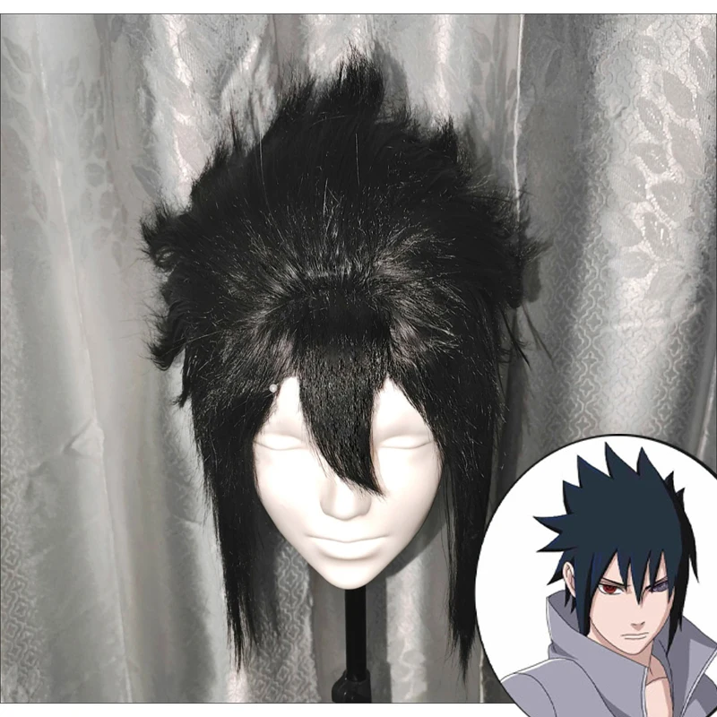 

Парик для косплея аниме Саске Учиха, парик для косплея, мужской короткий черный косплей, термостойкие парики из синтетических волос, розовая сетка