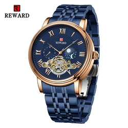 REWARD New Fashion Mens Mechanical Wristwatch Automatic Winding Stainless Steel Waterproof Sport Wrist Watches Gift for Him