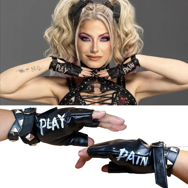 

Alexa Bliss Play x Pain перчатки женские черные из искусственной кожи WWE борцовские перчатки женские необработанные суперзвезды аксессуар косплей подарок