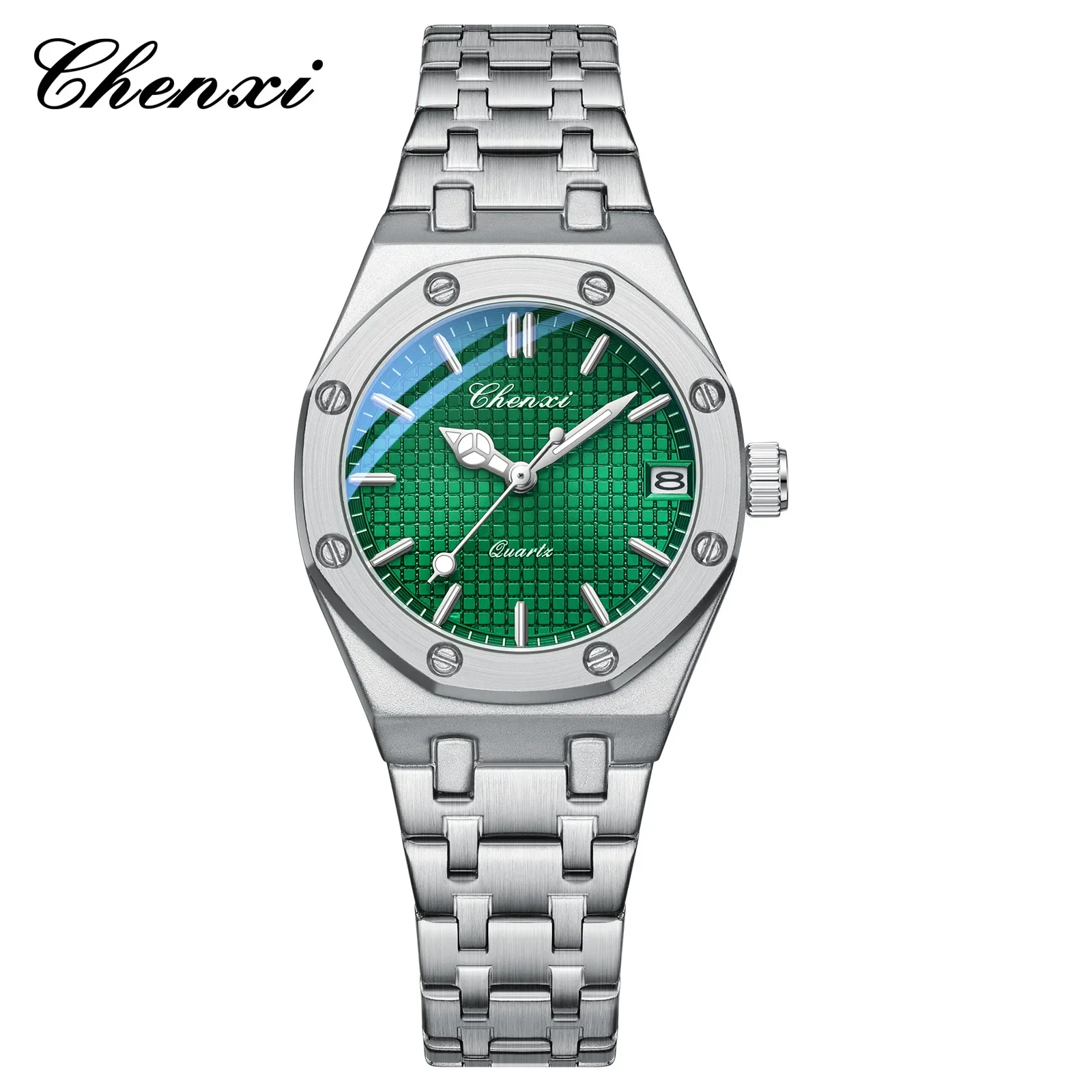 CHENXI 648 Reloj de cuarzo para mujer, reloj de pulsera con correa de acero inoxidable, luminoso, rosa, azul y verde, regalo para mujer y niña