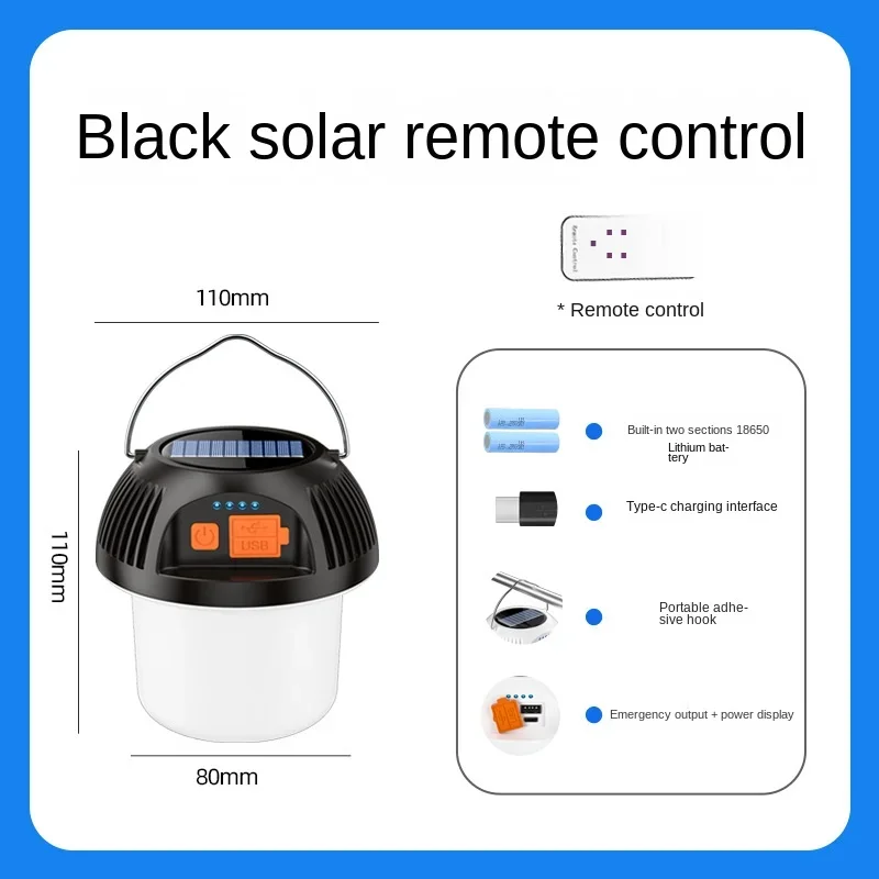 ไฟเต็นท์แบบพกพามัลติฟังก์ชันกลางแจ้ง typec ชาร์จไฟได้ควบคุมระยะไกล LED ไฟตั้งแคมป์ไฟฉุกเฉินพลังงานแสงอาทิตย์