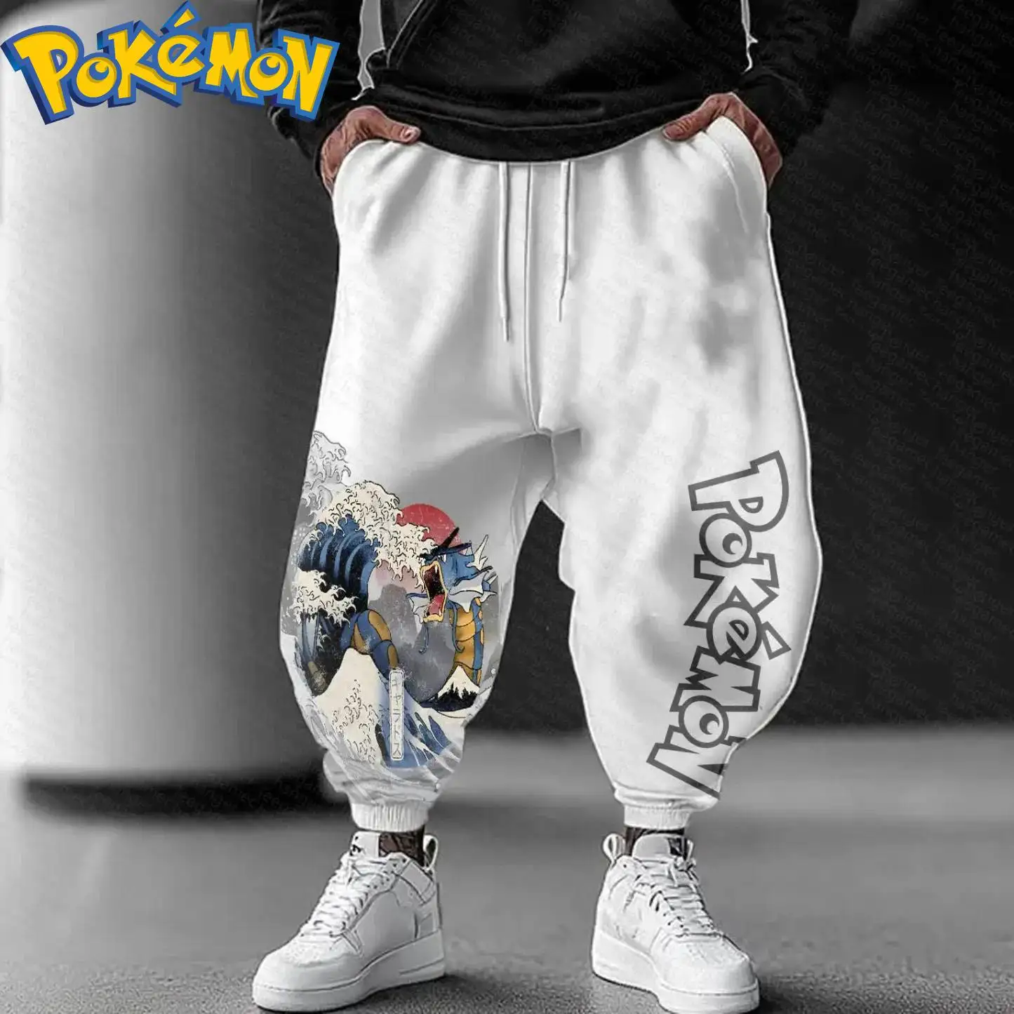 Pokemon Anime Gyarados Baumwolle Hoodie Harajuku Hosen Set Blau Meer Welle Drachen Muster Zwei Stück Outfit Casual Streetwear