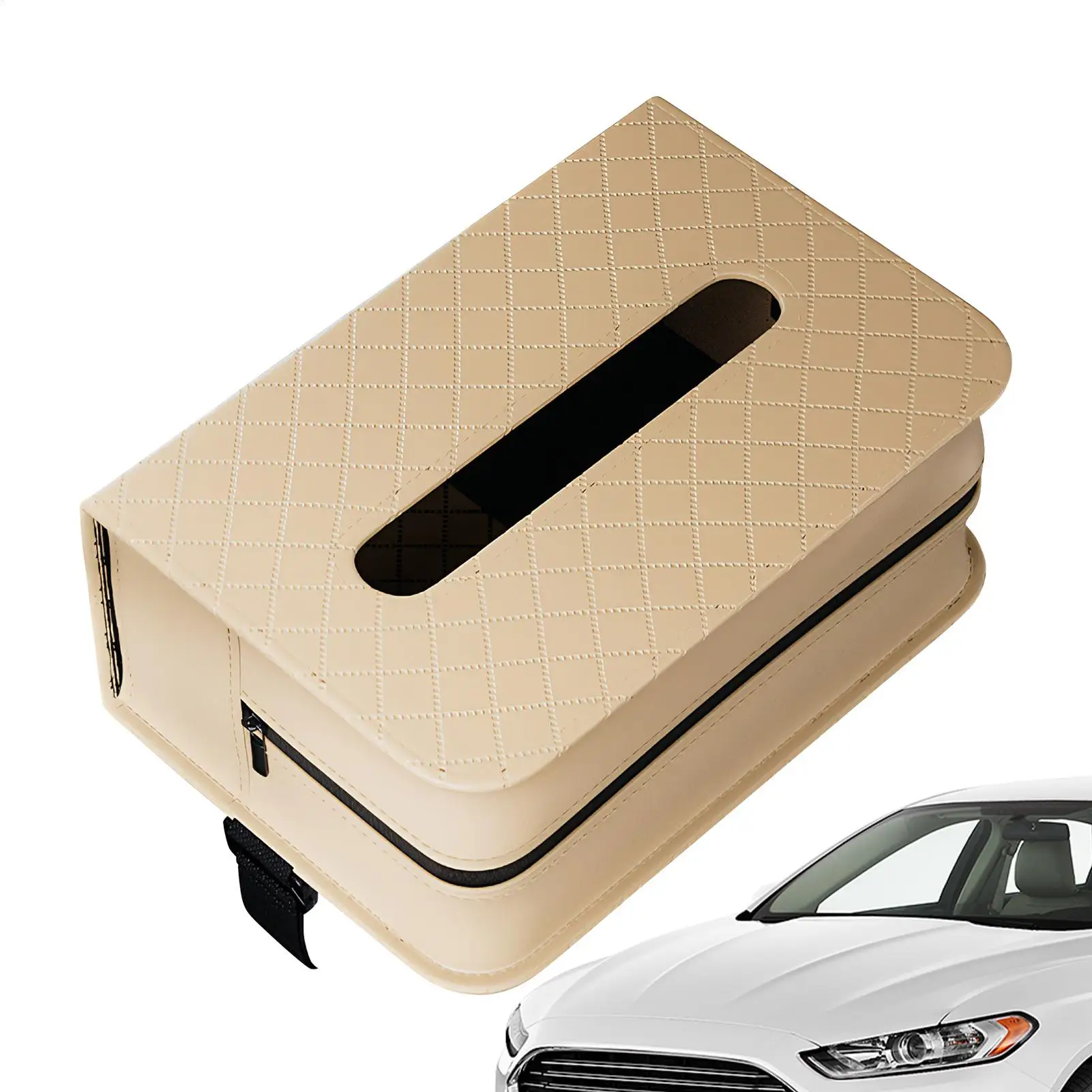 Car Armrest Tissue Box Car Napkin Holder Leather Auto Seat Back Paper Tower Storage Bag Tissue Box Holder with Elastic Bands