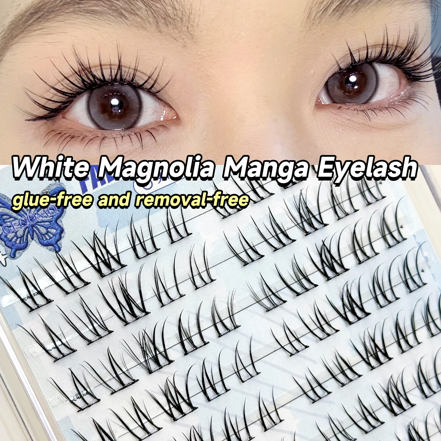 Ciglia finte volanti oblique senza colla Occhi Manga naturali con arricciatura a C Ciglia segmentate autoadesive per un trucco naturale degli occhi