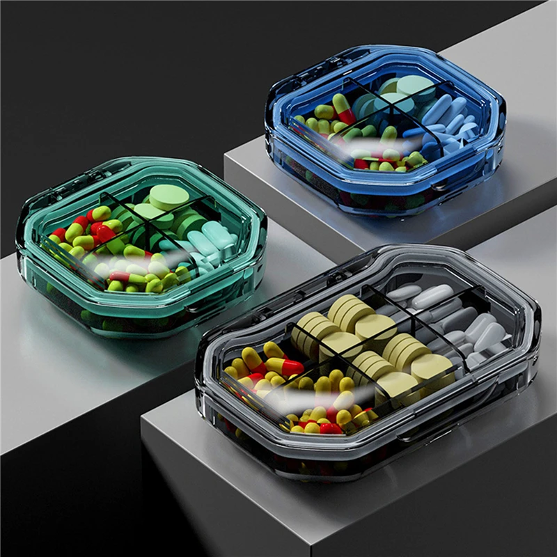 4 Grids Pill Box Organizer Container for Tablets Travel Small Tablet Box Wheat Straw Medicine Container Organizer Boxes