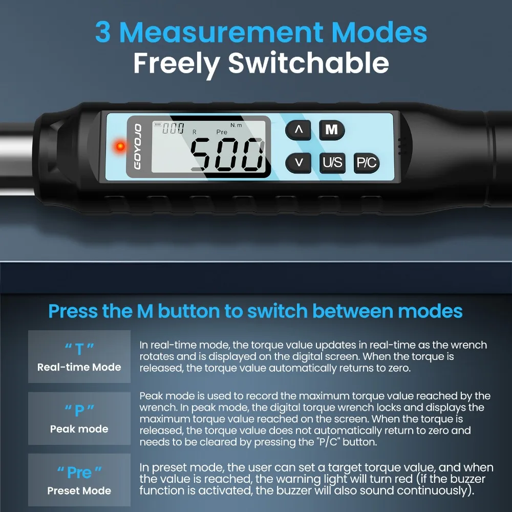 3/4 인치 디지털 토크 렌치, 500N.m 전문 토크 조정 가능 렌치, 데이터 저장 오토바이, 자동차 자전거 수리 토크 도구 키