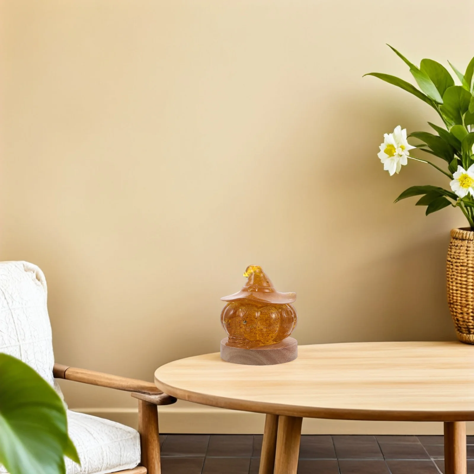 ضوء ليلي على شكل يقطين: مصباح مكتبي على شكل يقطين كريستالي مع قاعدة خشبية لديكور الهالوين لغرفة النوم والحمام في الخريف وعيد الشكر #1