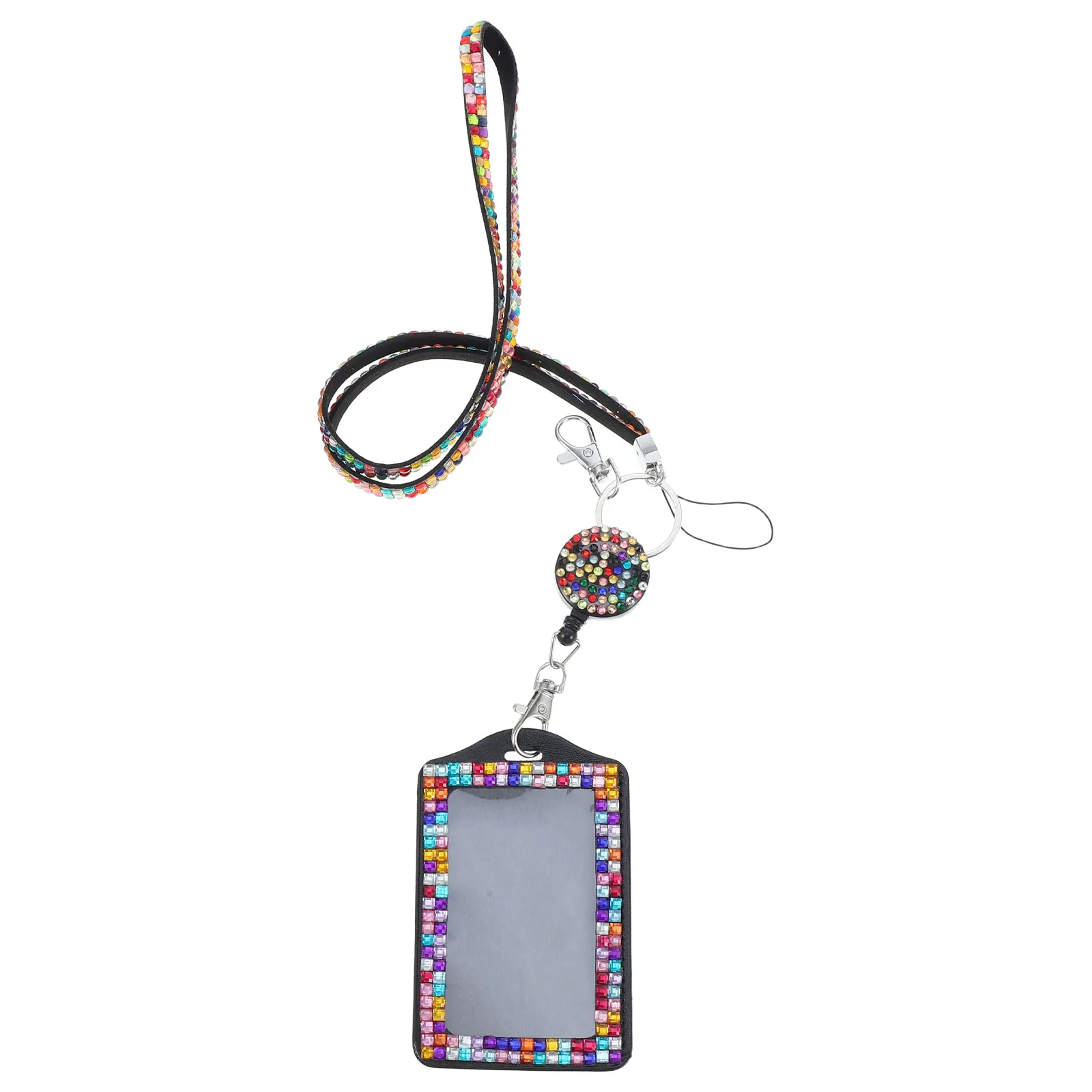 Shiny Rhinestone Lanyard Id Holder with Retractable Badge Reel Dazzling Crystal Badge Card Holder for Educators Healthcare