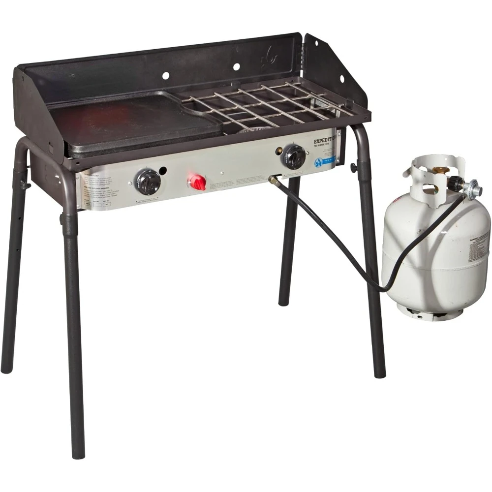 Outdoor barbecue, dual burner stove with frying pan - compatible with 14