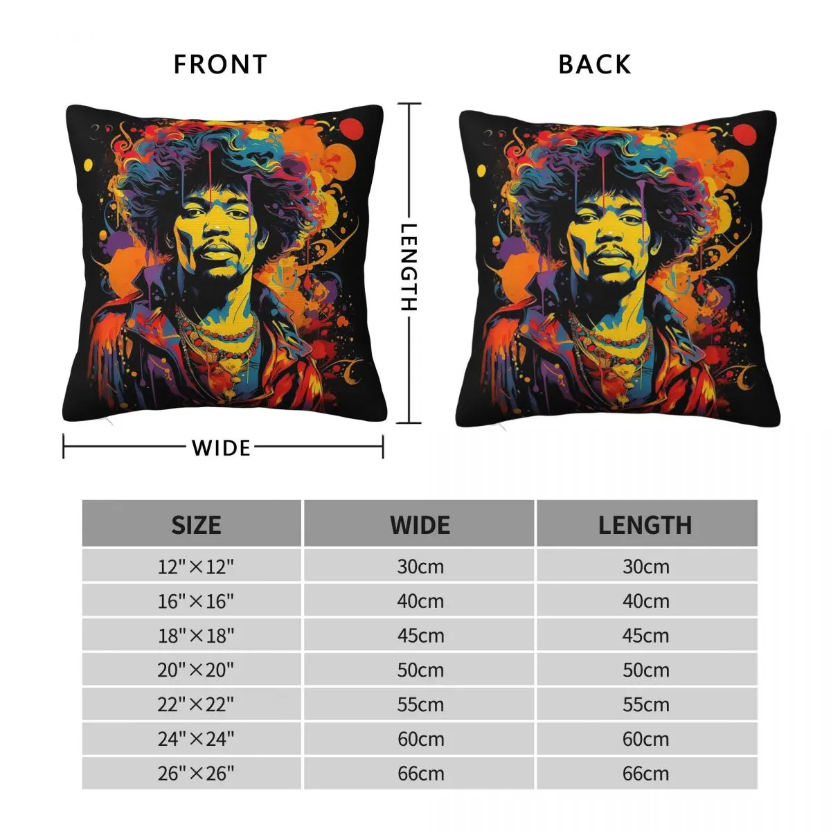 Jimi Hendrix Guitar God Square Pillowcase Polyester Linen Velvet Pattern Zip Decorative Pillow Case Room Cushion Cover
