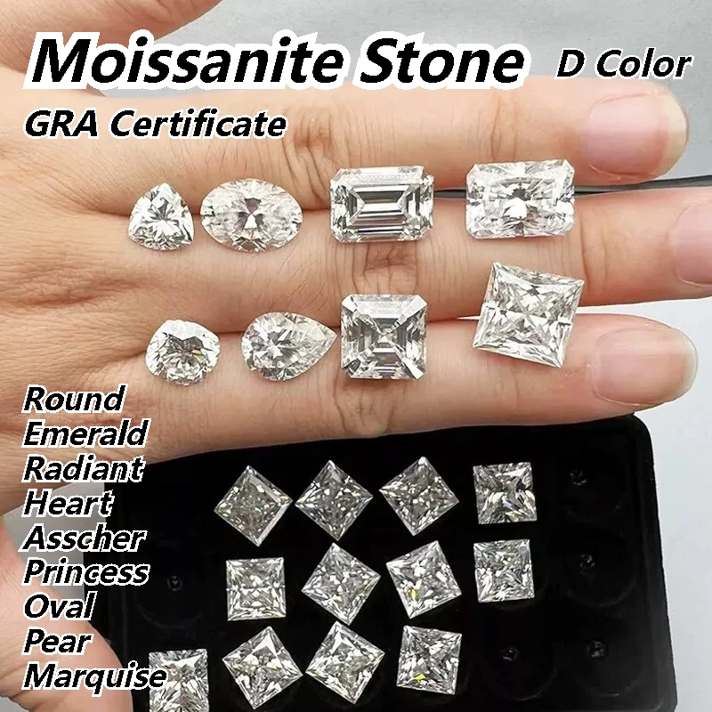 

Various Cutting D Color Moissanite Stone 0.5-5ct Round/Emerald/Radiant/Heart/Asscher/Princess/Oval/Pear/Marquise GRA Certificate