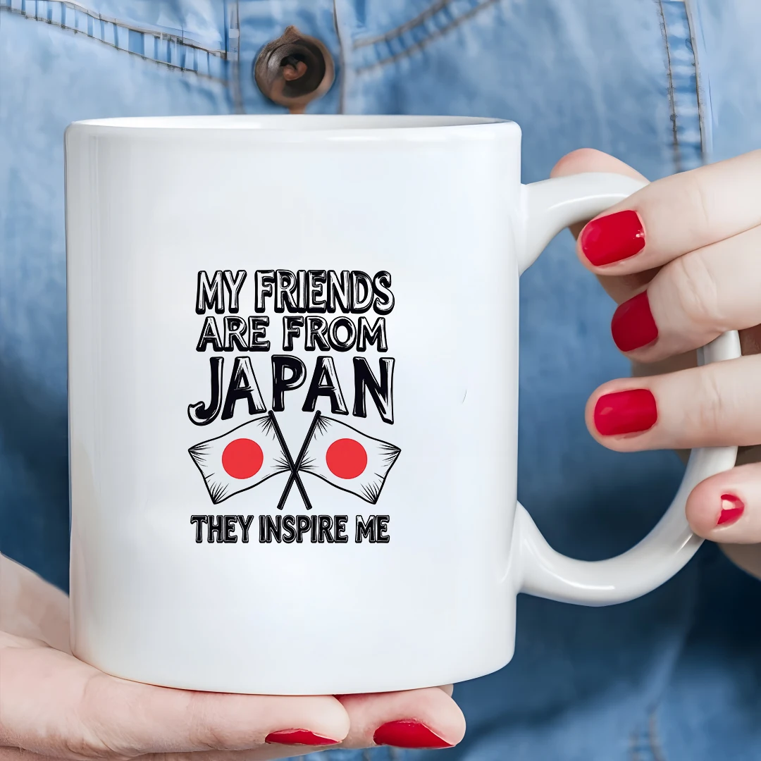 

Japanese Style 11OZ Ceramic Cup Pure White Japanese Flag Cup MY FRIENDS ARE FROM JAPAN Christmas Family Office Cup