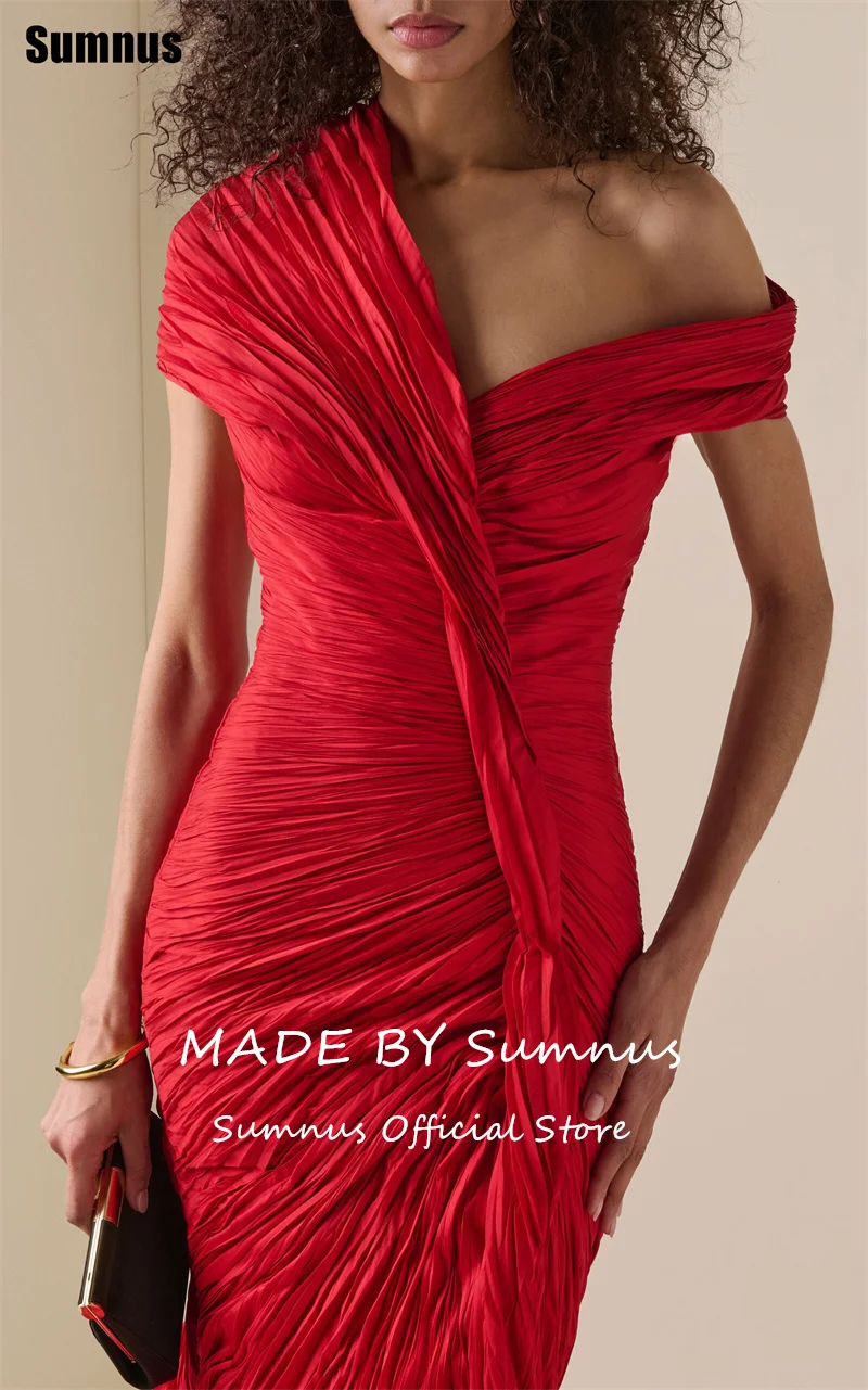 Sumnus – robe de soirée sirène rouge élégante, épaules dénudées, plis, longueur au sol, robes de bal, sans manches, robes formelles de Gala personnalisées