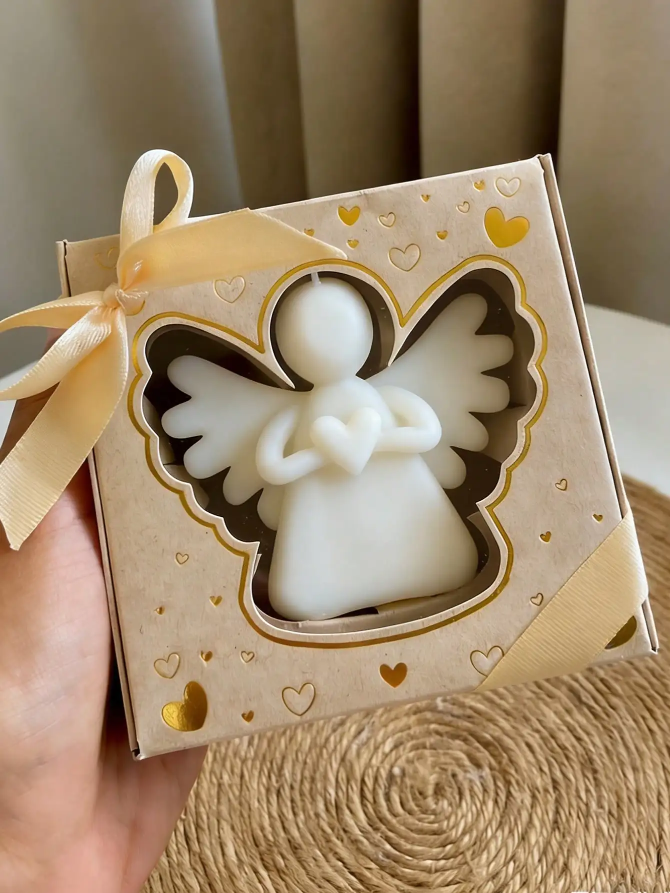Exquisite Heart-Shaped Angel Prayer Candle | Handmade Soy Essential Oil Scented Candle, Religious Blessing, Home Decor, Valentine's Day/Mother's Day Gift For Her (No Gift Box)