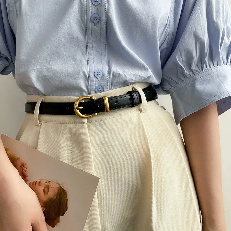 Gürtel Damen Instagram Stil koreanische neue Mode Retro einfache kleine Golds chnalle schwarz praktische Jeans vielseitigen Gürtel