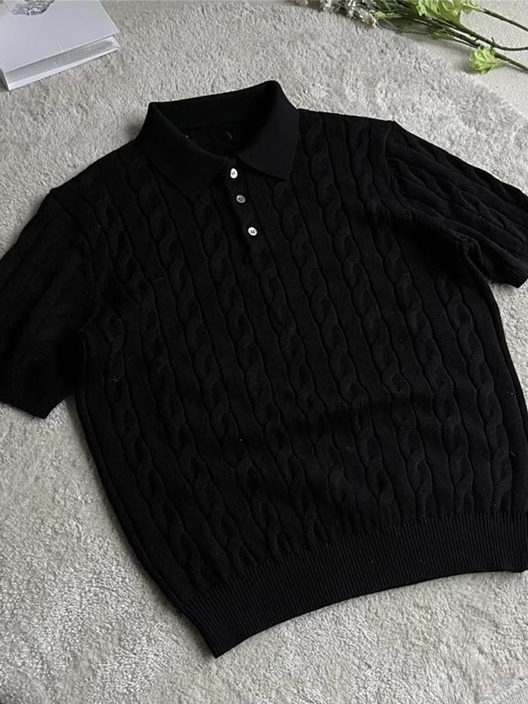 

Summer Men's ort Sve T-irt Knitted Twisted Weave irt Cleanfit Collar Trendy Brand Loose Fit Breathable Regular ...