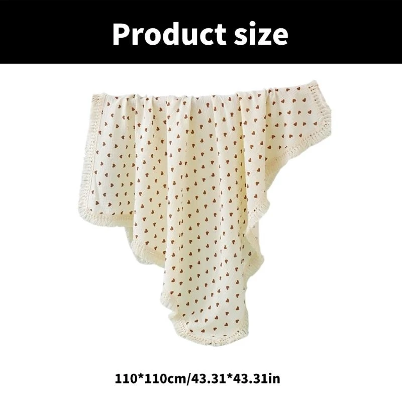 J15U 110x110cm babydeken katoenen doeken wrap zacht en ademend kinderwagens cover schattig bedrukt levering deken met franje