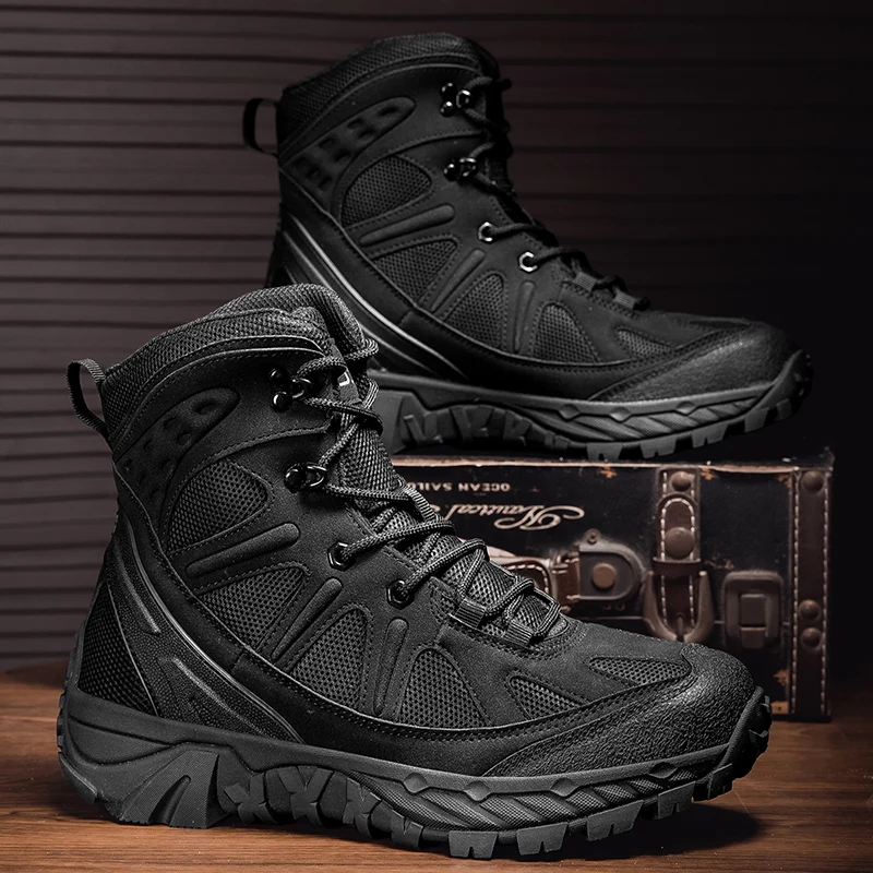 Men Mountaineering Shoes Outdoor Non-slip Tactical Boots Desert Combat Boot Breathable High Top Field Hiking Training Shoes