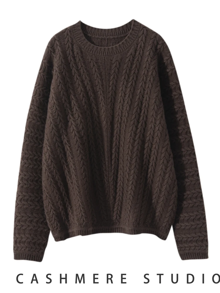 MEETCC ฤดูใบไม้ร่วงฤดูหนาวผู้หญิง CASHMERE Pullover O-คอทํางานหนัก 100% เสื้อกันหนาว CASHMERE CABLE Stitch หญิงสบายๆจัมเปอร์เสื้อ