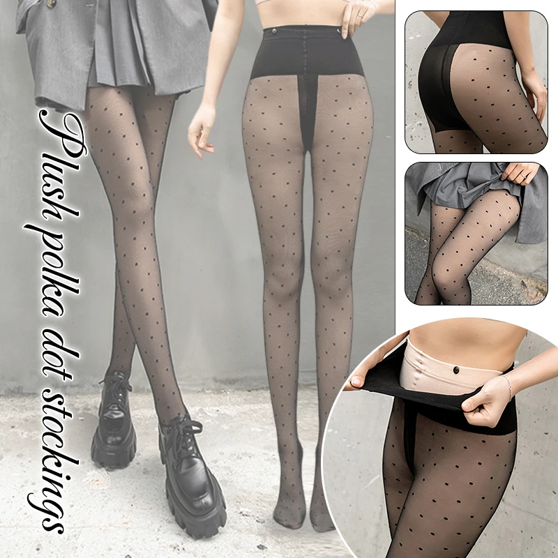 Women Spring Winter Velvet Warm Tights Polka Dot Stockings Double-layer Removable Bottom Pantyhose Sexy Slim Warm Thick Tights