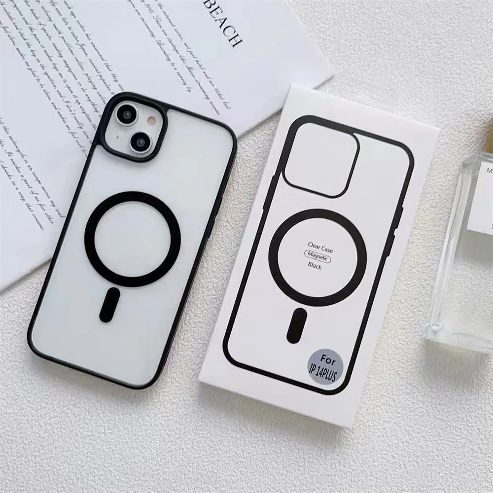 حافظة هاتف مغناطيسية من الأكريليك لهاتف Magsafe iPhone 12 Pro Max 11 15 16 13 14 غطاء Funda مقاوم للصدمات شحن لاسلكي شفاف