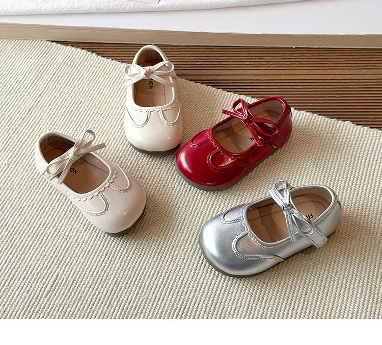Kinder-Lederschuhe für Mädchen 2026 Frühling&Herbst Neue Mode Koreanischer Stil Weiche Schleife Rutschfeste Modische Prinzessinnen-Schuhe – Detail 9