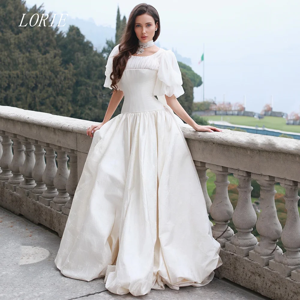 

LORIE Luxury A Line Civil Wedding Dress Scoop Bridal Dresses Elegant Waist Cinching Wedding Gown Customized 2026