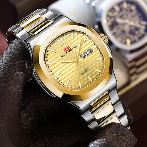 Imagen 2 del producto Reloj de lujo para hombre, marca superior, estilo clásico de negocios, acero inoxidable, calendario Dual, movimiento de cuarzo, reloj de pulsera para hombre