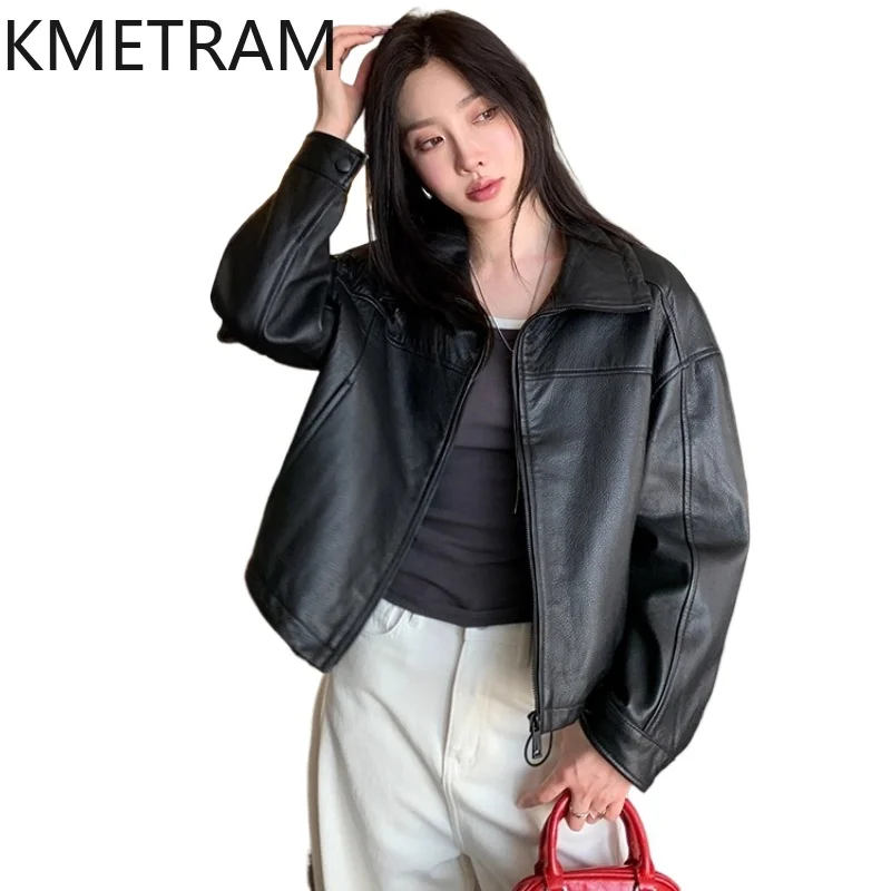 

100% Real Sheepskin Jacket Woman Short Black Genuine Leather Jackets High Quality Outerwears Fall Clothes 2025 Women дубленка