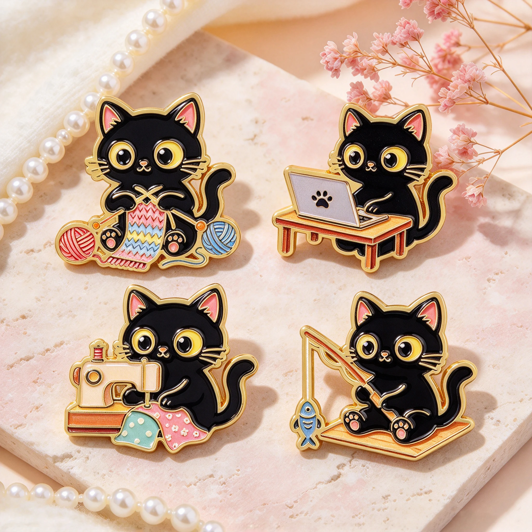 Kawaii Tech Accessories - Set da 4 pezzi: spille smaltate