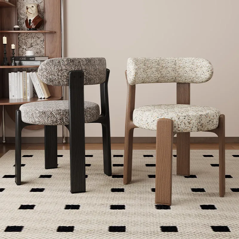 Solid Wood Mid Century Dining Chair, Cotton Linen Removable Back, High Resilience Foam Seat, Non Slip Legs for Living Room