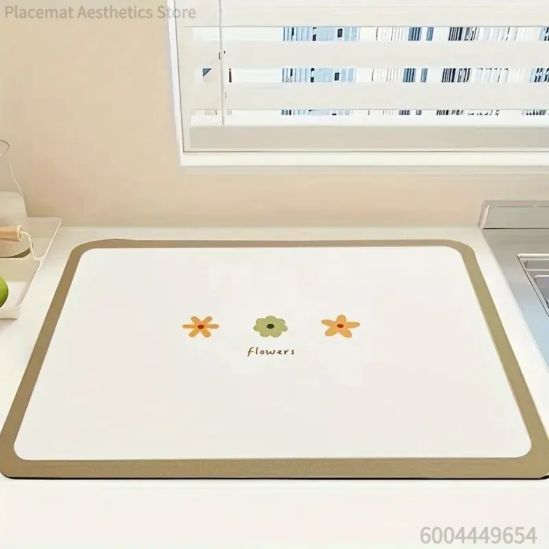 Ins Boho Floral Rainbow Series Print Super Absorbent Drying Mat Waterproof Kitchen Counter Drain Pad Decor Placemat