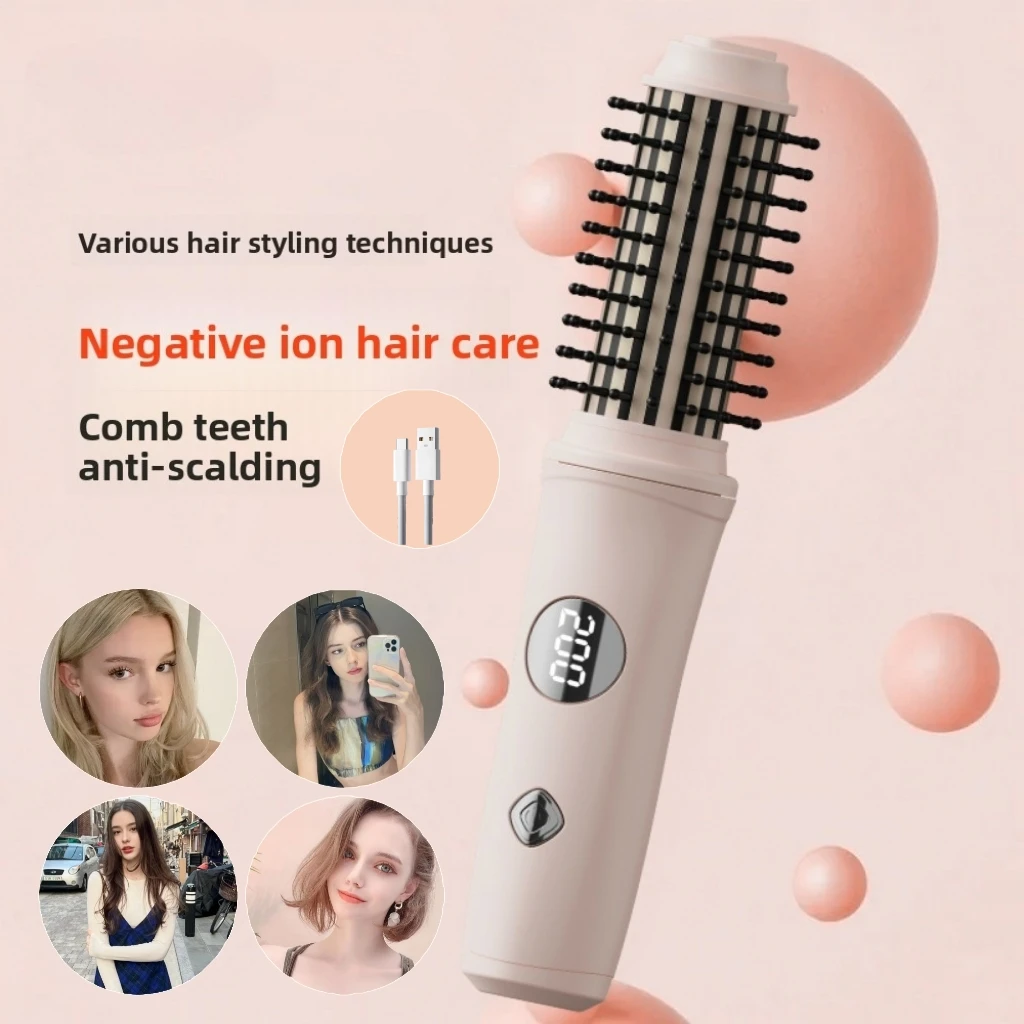 3-in-1 Dual Use Hair Straightener Curler Comb Cordless Wireless Fast Heating Mini Travel Gift for Women Daily Hair Styling 2