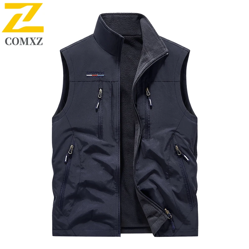 

Autumn and Winter Men's Plus Velvet Vest Outdoor Loose Warm Fashion Stand Up Collar Lamb Wool Coat Casual Versatile Men Clothing
