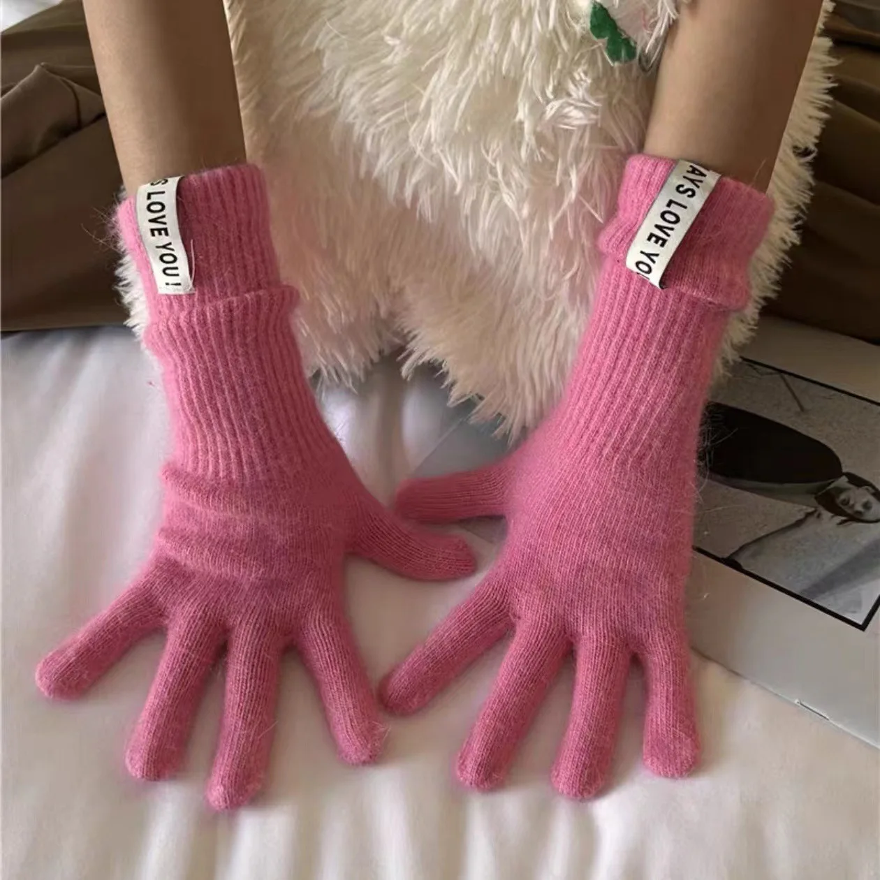 قفازات شتوية دافئة للبالغين، شاشة لمس ممتدة لتسرب الأصابع، قفازات غزل محبوكة، قفازات نسائية مخملية مضادة للبرد في الهواء الطلق #1