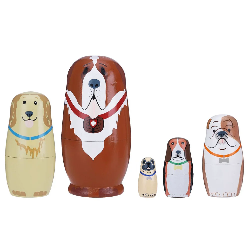 5Pcs Cartoon Pet Dog Matryoshka Toy Creative Nesting Toy Home Decor wooden matryoshka matryoshka dolls