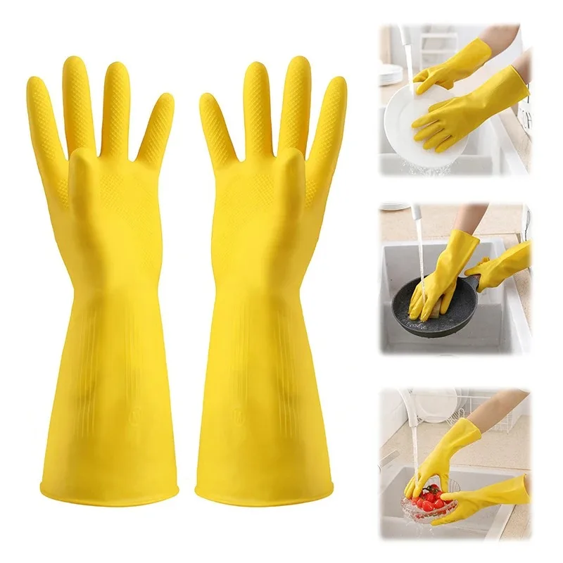 1-10 pçs luvas de borracha domésticas para lavar louça à prova dwaterproof água engrossado tendão de carne látex proteção do trabalho resistente ao desgaste cozinha