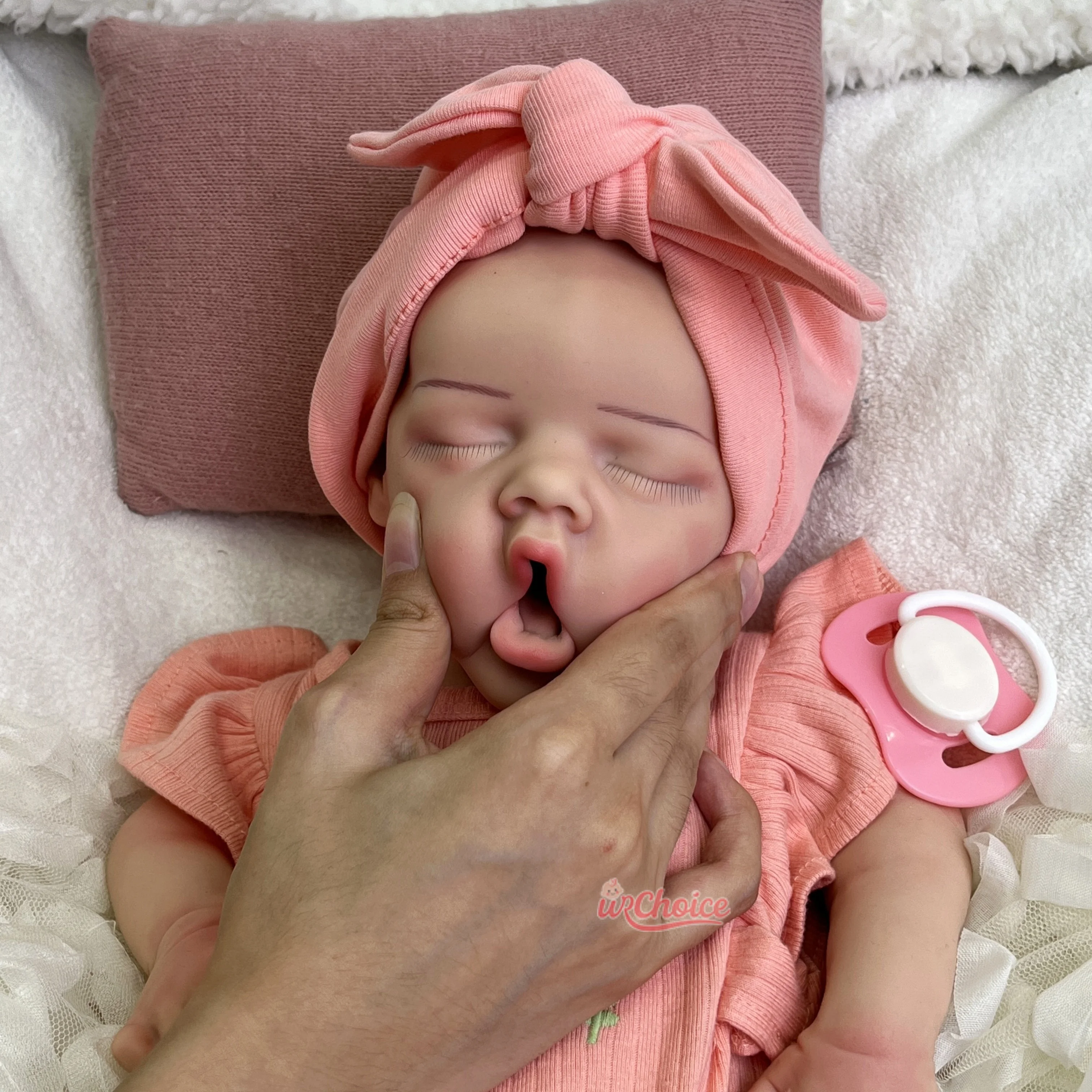 Muñeca Reborn de silicona coleccionable de 18 pulgadas, boca abierta, bebés realistas, niña recién nacida para compañero emocional