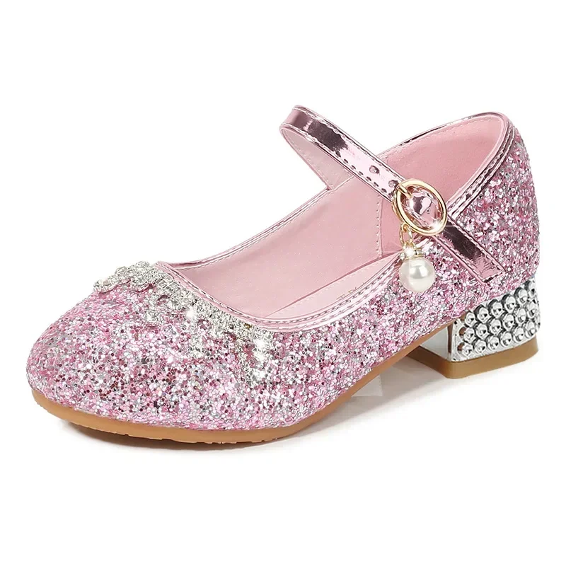 Kids Dress Crystal Shoes Girls Piano Performance High Heels Little Girls Modelling Runway High Heels Children\'s Princess Shoes