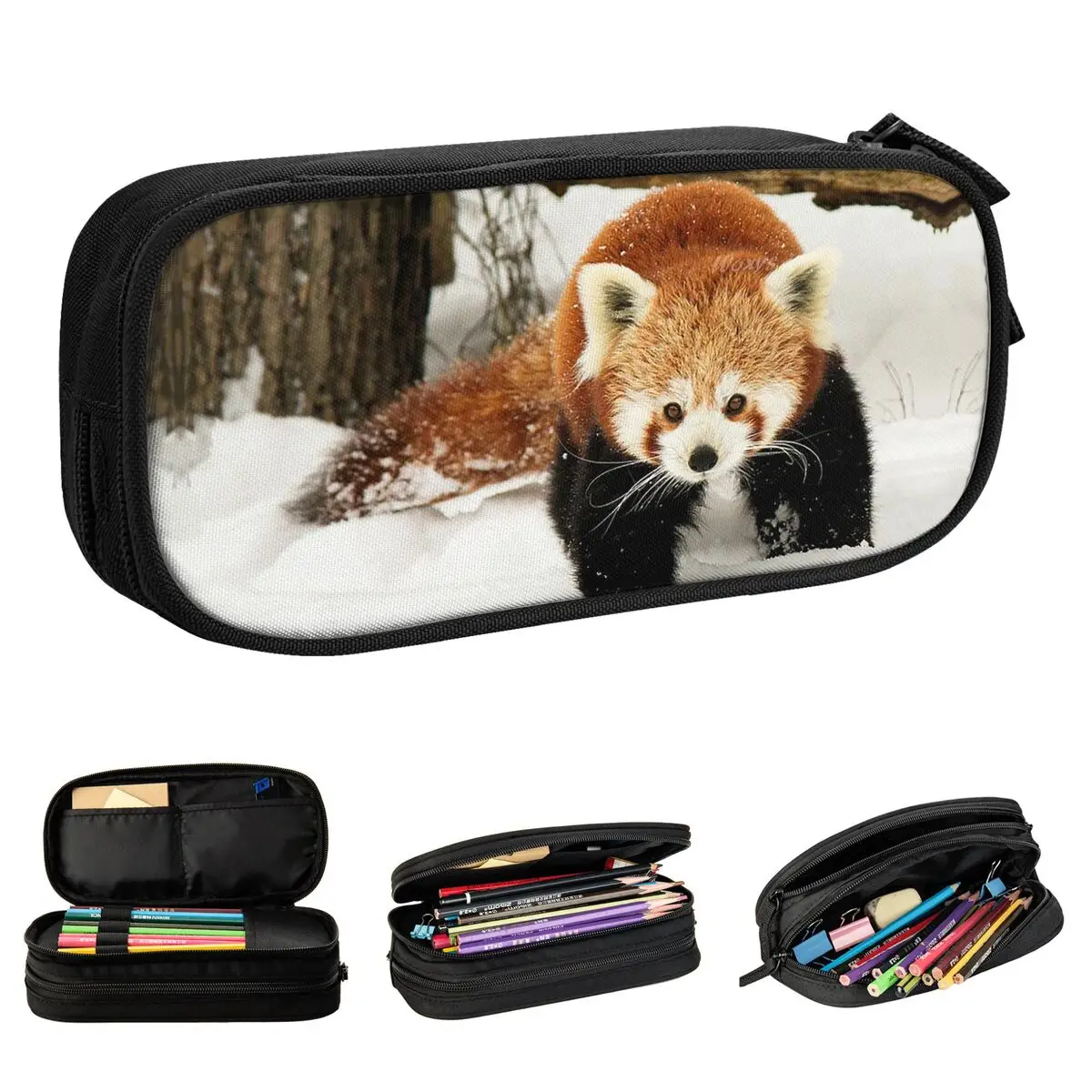 I Love Snow And You astucci per matite Panda rosso borsa portapenne per animali carini bambini astucci per matite con cerniera per materiale