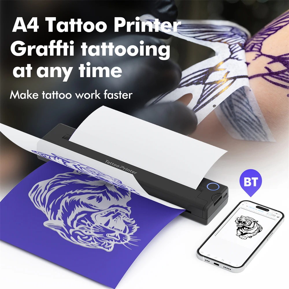 A4 Tattoo Printer Bluetooth Wireless Thermal Copier Mini Quick Tattoo Transfer Printer Thermal Tattoo Machine For Tattoos Making