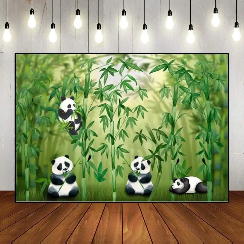 

Panda Party Backdrop Bamboo Background Photo Happy Birthday Custom Decoration Photography Backdrops Banner Newborn Props Wall