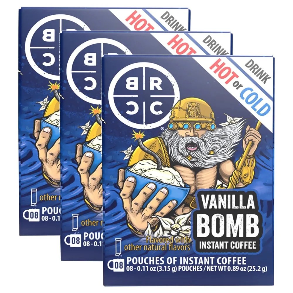 

(3 pack) Vanilla Bomb Instant Coffee Caffeine Packets for Hot or Iced, Medium Roast, 8 Ct Singles