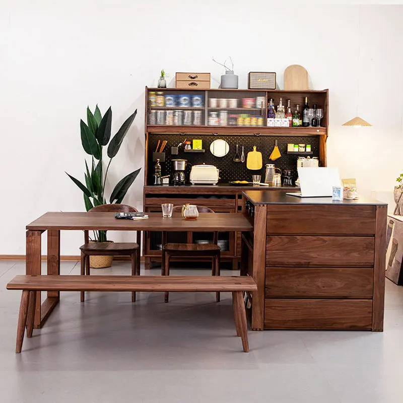 

North America, black walnut, solid wood, island, dining table, one piece, log, multi-function, storage