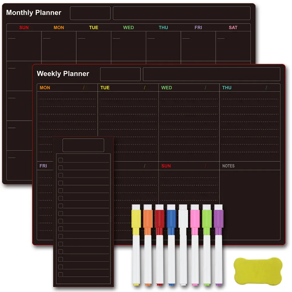 Черный магнитный стол для планирования доски объявлений, съемная стираемая магнитная наклейка на холодильник на черном фоне