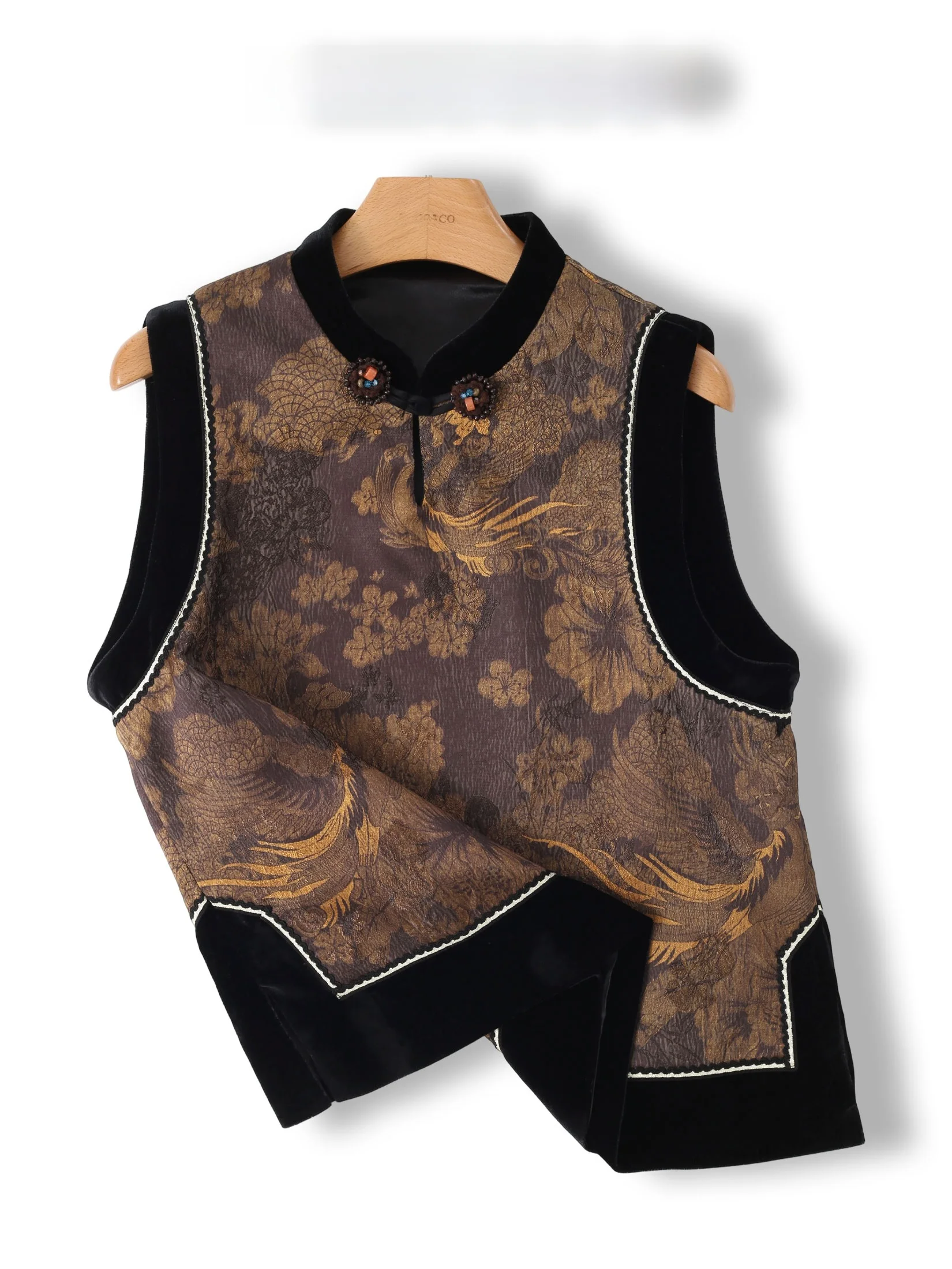 Exquisite Velvet Patchwork Embroidery National Style Sleeveless Vest Top Original Design Fashionable European Style Clothing