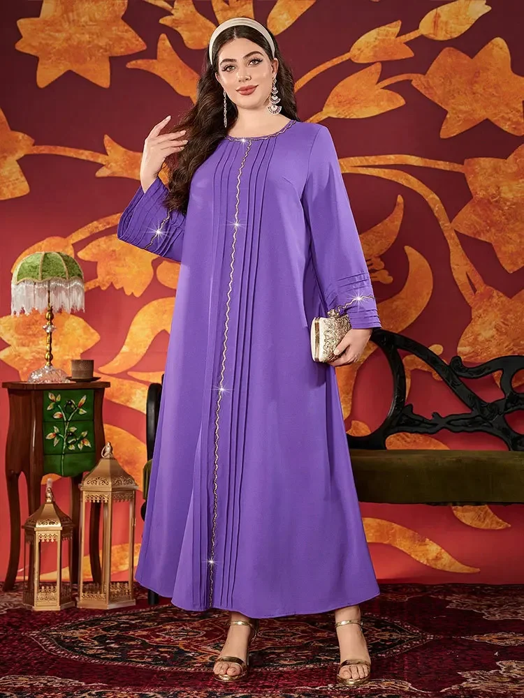 

Мусульманское женское платье Абайя с бриллиантами, длинный рукав, Дубай, Ислам, Джалабия, праздничный кафтан, марокканский женский халат, марокканские платья, большие размеры