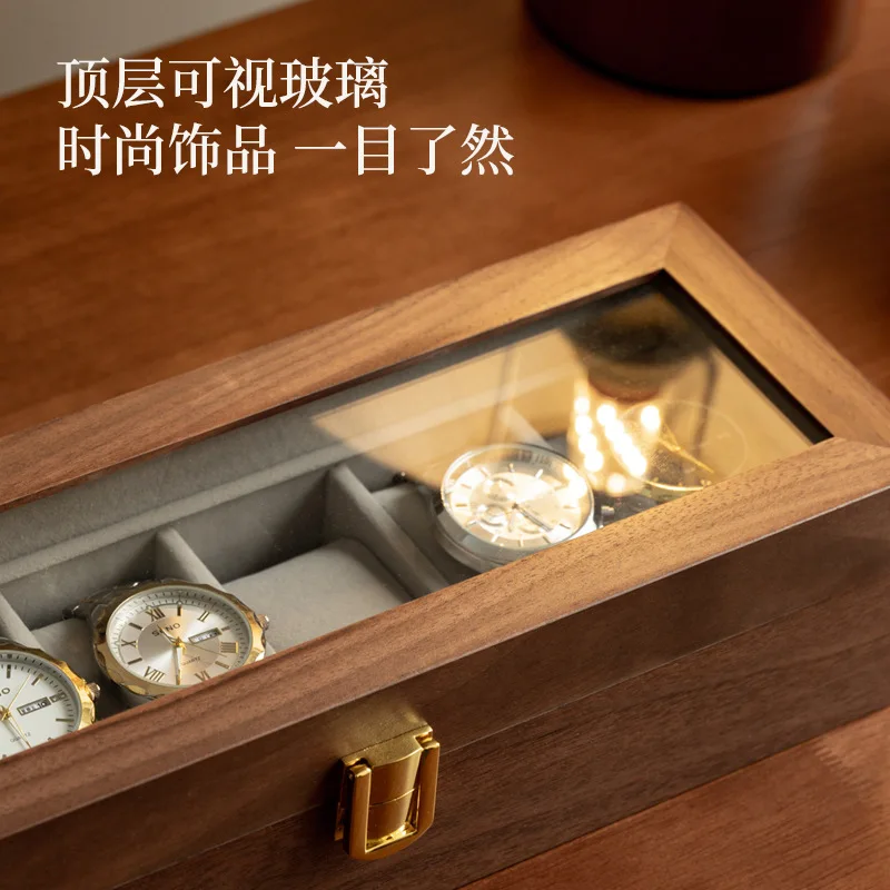 Wooden watch storage box Home watch collection bracelet Jewelry display 6-digit dust box High-end birthday gift