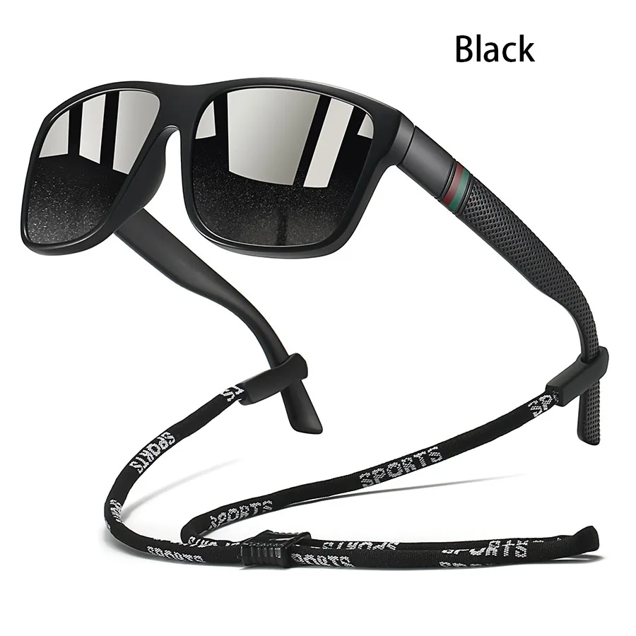 Mit Kette Modische Klassische Eckige Sonnenbrille für Männer und Frauen Fahren Angeln Farbenfrohe Trendige Leichte Outdoor-Brillen